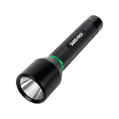 SWISS+TECH 1000lm Dual Power Rechargeable Flashlight, 350m Beam, USB-C, IPX4, Aluminium