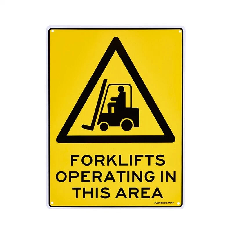 Sandleford Yellow Forklift Operating Area Sign, UV Resistant, Easy Mounting, 300x225mm