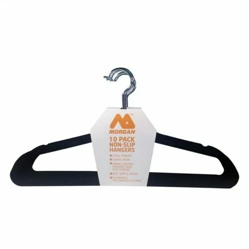 Morgan Velvet Clothes Hangers 10 Pack - Non-Slip, Swivel Hook, Soft Grip
