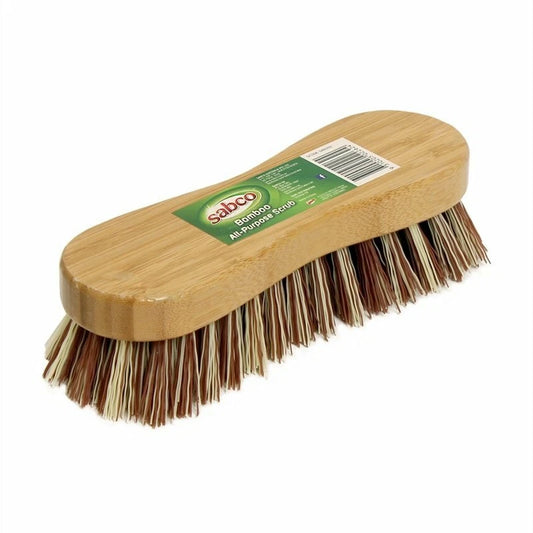 Sabco Bamboo Heavy Duty Scrub Brush with Ergonomic Handle & Hard Bristles