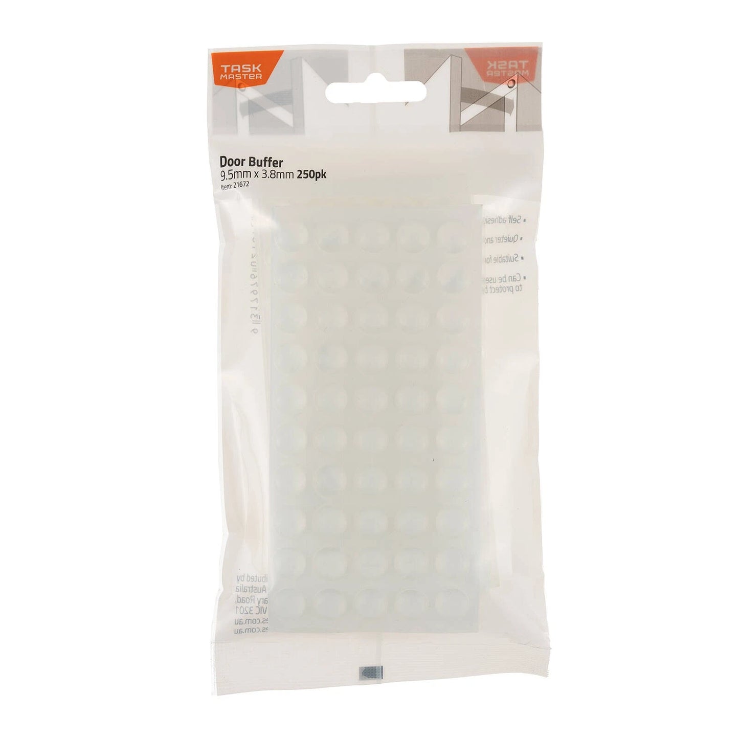 Taskmaster Silicone Door Buffer 9.5 x 3.8mm, 250 Pack, Self-Adhesive, Noise Reduction