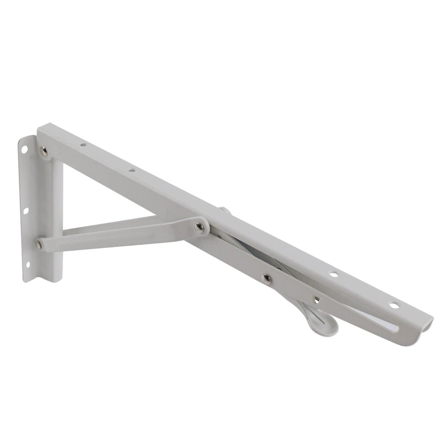 Carinya White Folding Spring Loaded Bracket 300x145mm, 50kg Load, Indoor/Outdoor Use