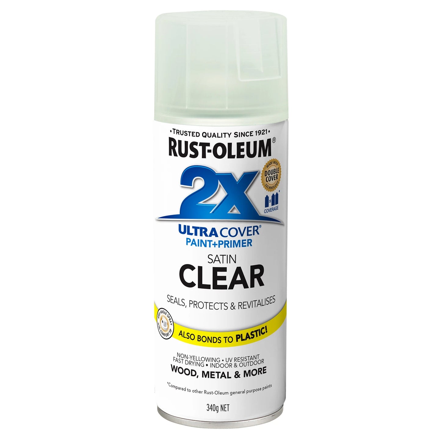 Rust-Oleum 298g 2X Ultra Cover Satin Clear Spray Paint, Fast Drying, Indoor/Outdoor Use