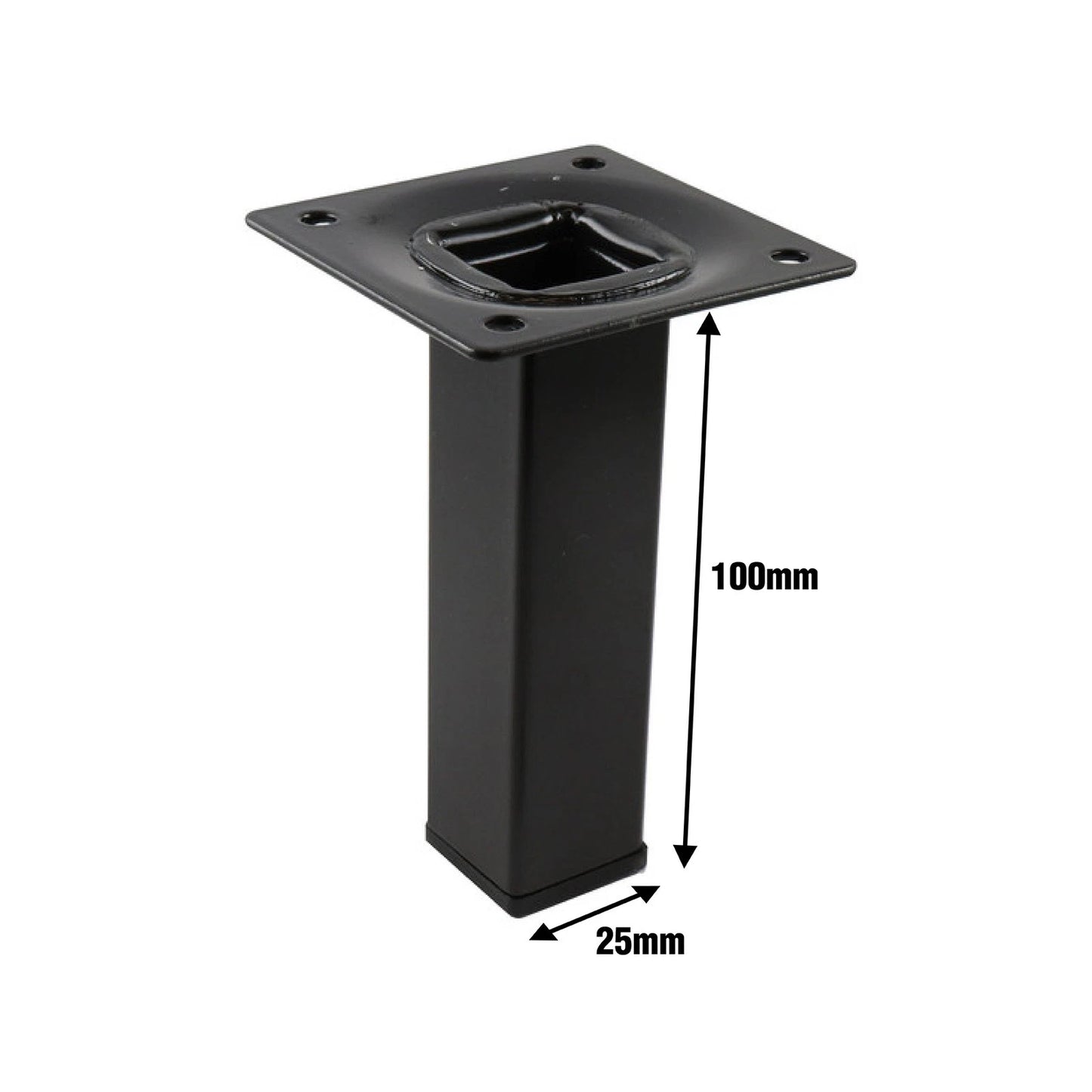 Adoored Black Steel Square Tube Furniture Leg 25x25x100mm Durable Modern Design