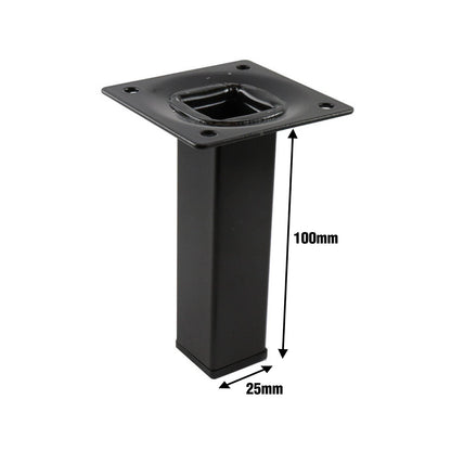 Adoored Black Steel Square Tube Furniture Leg 25x25x100mm Durable Modern Design