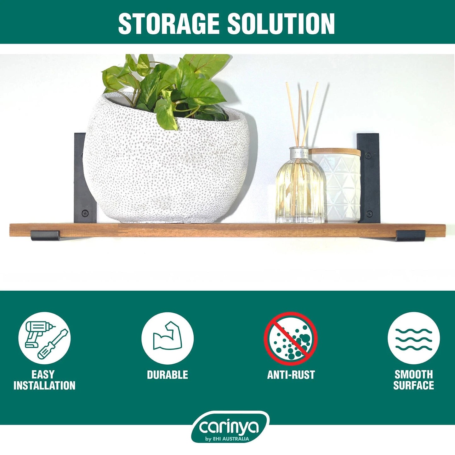 Carinya Black 185x185mm Hanging Lipped Angle Bracket, 100kg Load Capacity, Powder Coated Steel