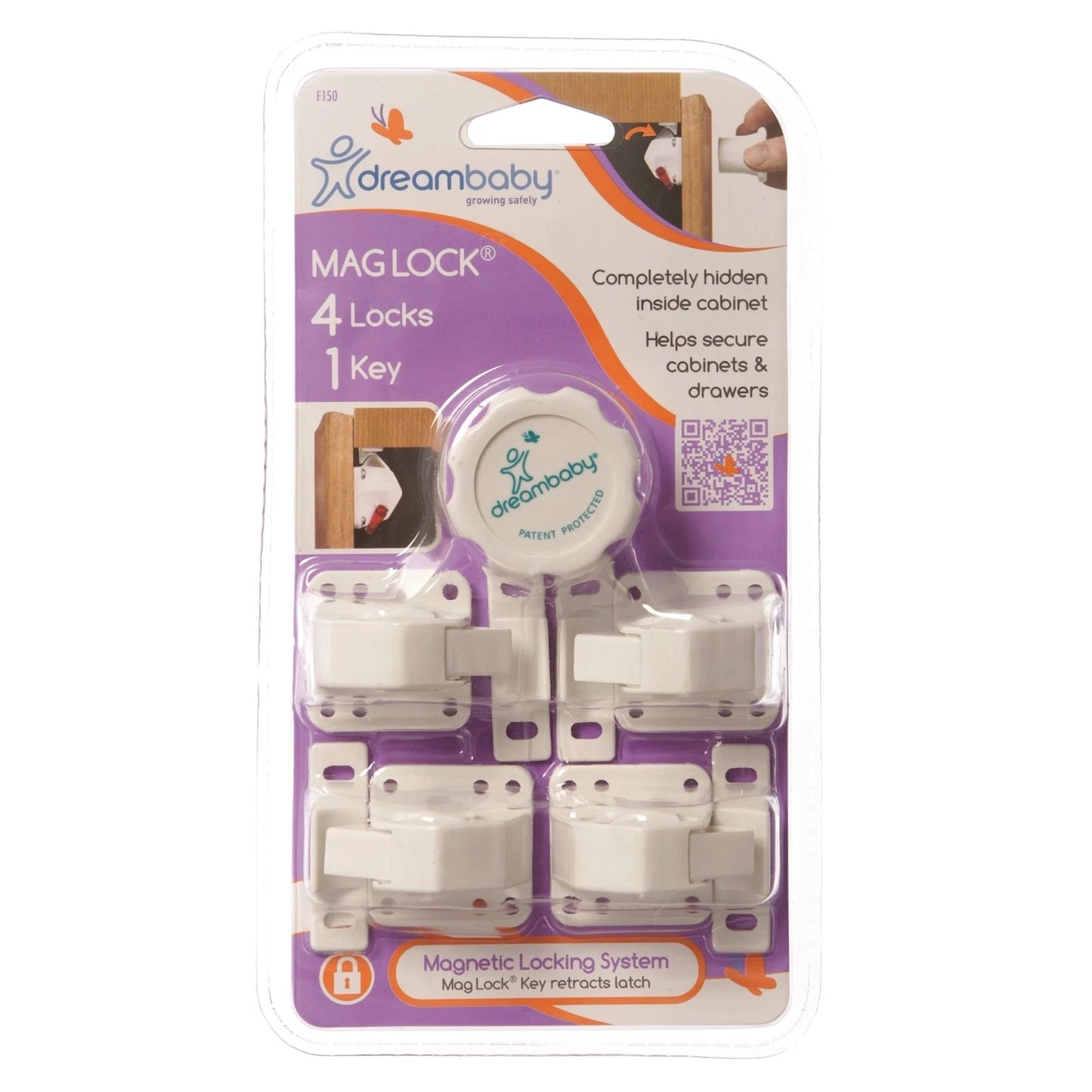 Dreambaby Child Safety Mag Lock System - 4 Magnetic Locks, 1 Key, Automatic Locking, Discreet Design