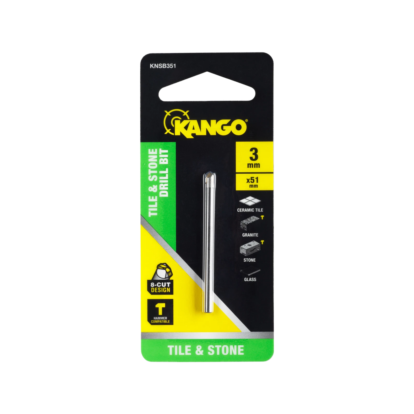Kango 3mm Natural Stone & Tile Drill Bit, Durable Carbide Tip, Wet/Dry Use, Chamfered Head