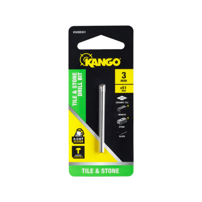 Kango 3mm Natural Stone & Tile Drill Bit, Durable Carbide Tip, Wet/Dry Use, Chamfered Head