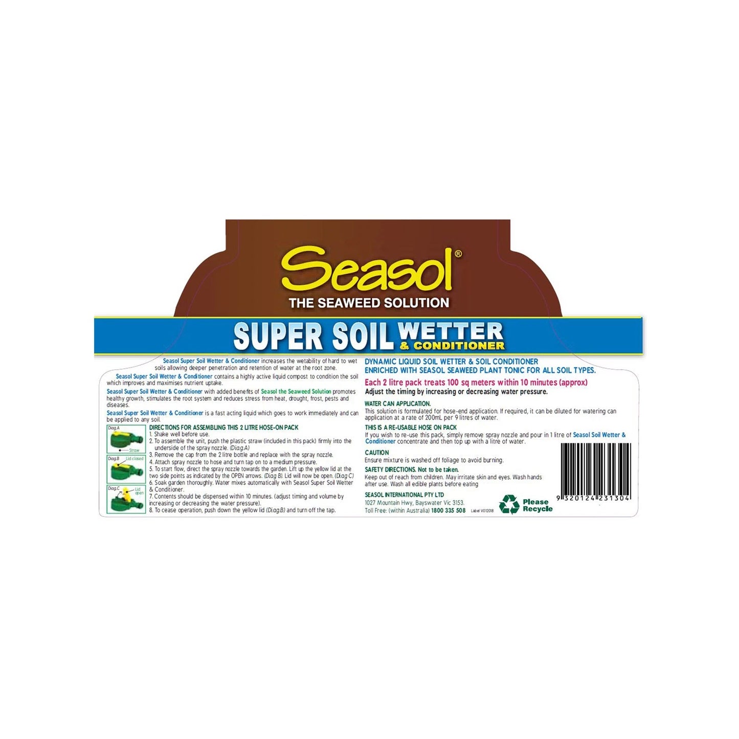 Seasol 2 x 2L Hose-On Soil Wetter & Conditioner Twin Pack - Long-Lasting, Water Efficient