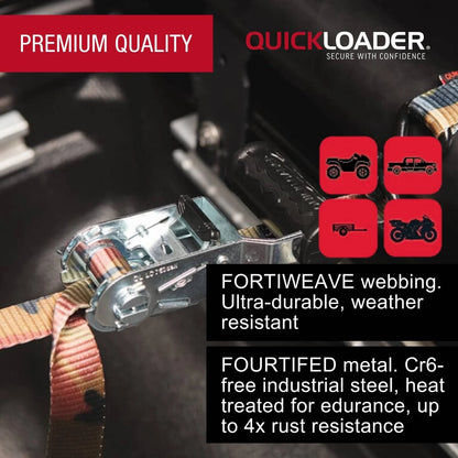 Quickloader Hybrid Ratchet Tie Down Strap 5m 900kg with Magnetic Locking & Steel J-Hooks