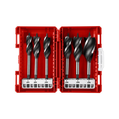 Full Boar 6 Piece Power Auger Drill Bit Set, Self Drilling Screw Tip, Tri Flute Design, Hex Shank