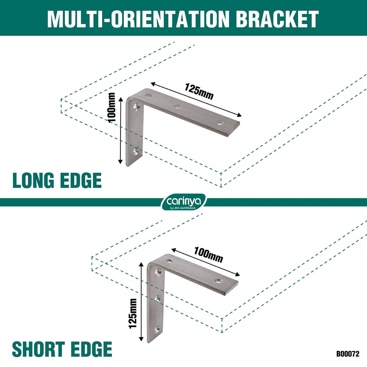 Carinya Stainless Steel Heavy Duty Angle Bracket 125x100mm, 200kg Load Capacity