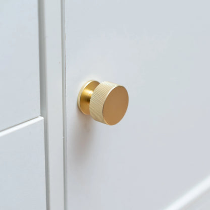 Taskmaster 32.5mm Knurled Brushed Brass Cabinet Knob – Modern Design, Easy Install