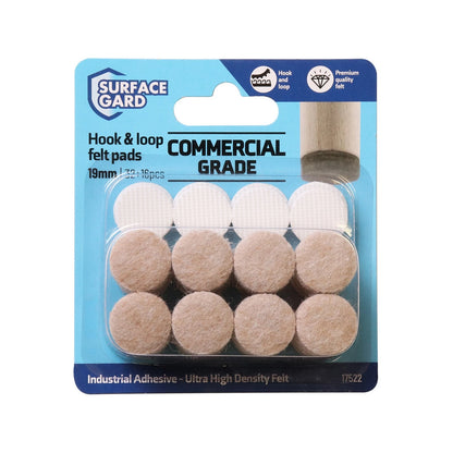 Surface Gard 19mm Beige Hook & Loop Felt Pads, Noise Reduction, Durable Adhesive, 16 Pieces