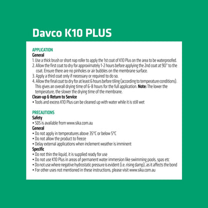 Davco 20L Grey K10 Plus Waterproofing Agent, Flexible Polyurethane Membrane for Interior & Exterior