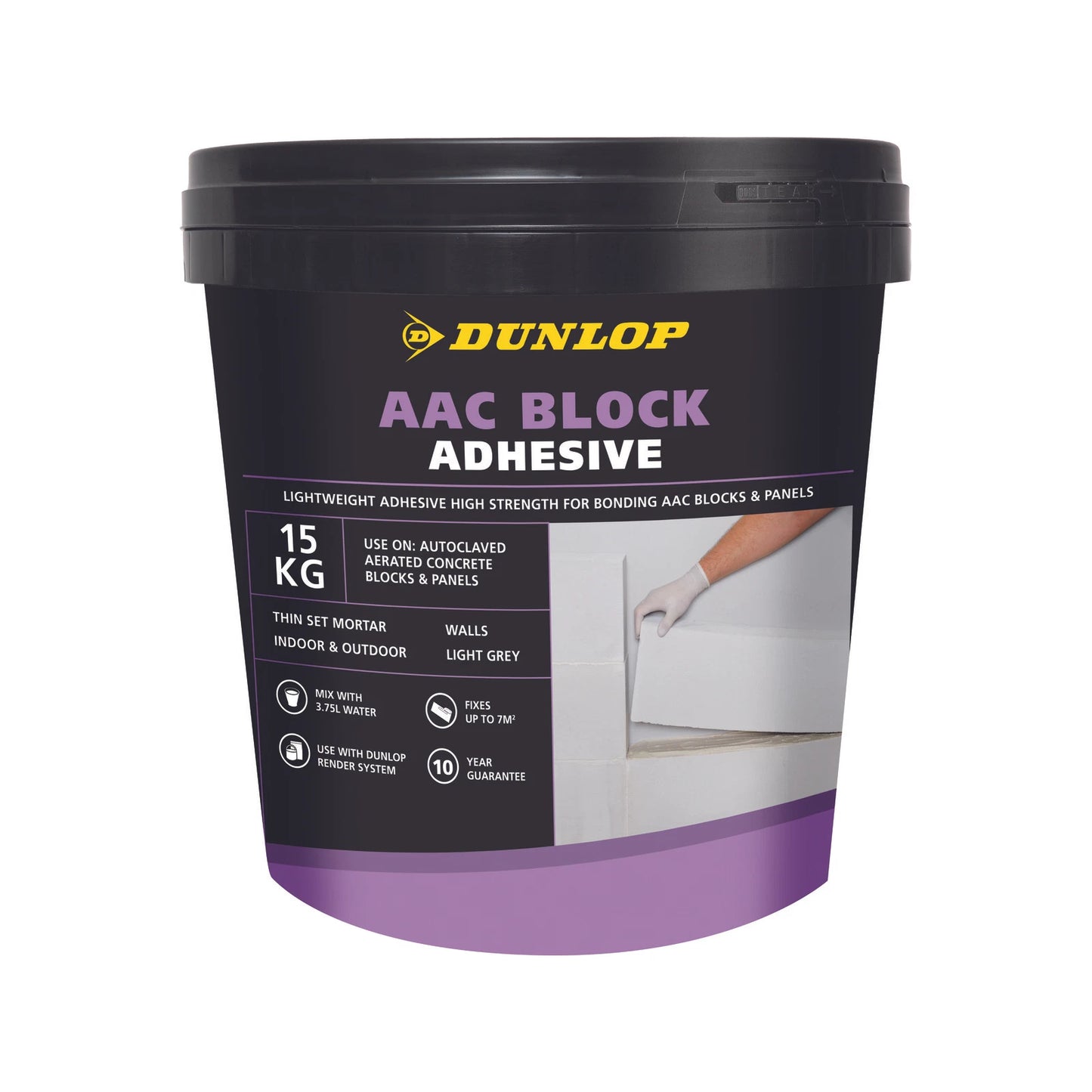 Dunlop 15kg AAC Block Adhesive, Thin Set Mortar, Indoor/Outdoor, 10-Year Warranty