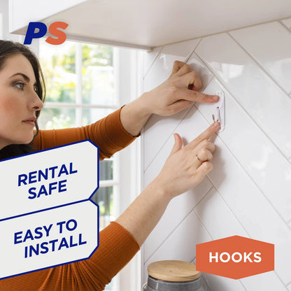 Permastik Medium White Kitchen Hooks 4 Pack - Strong Hold, No Tools Needed, Clean Removal