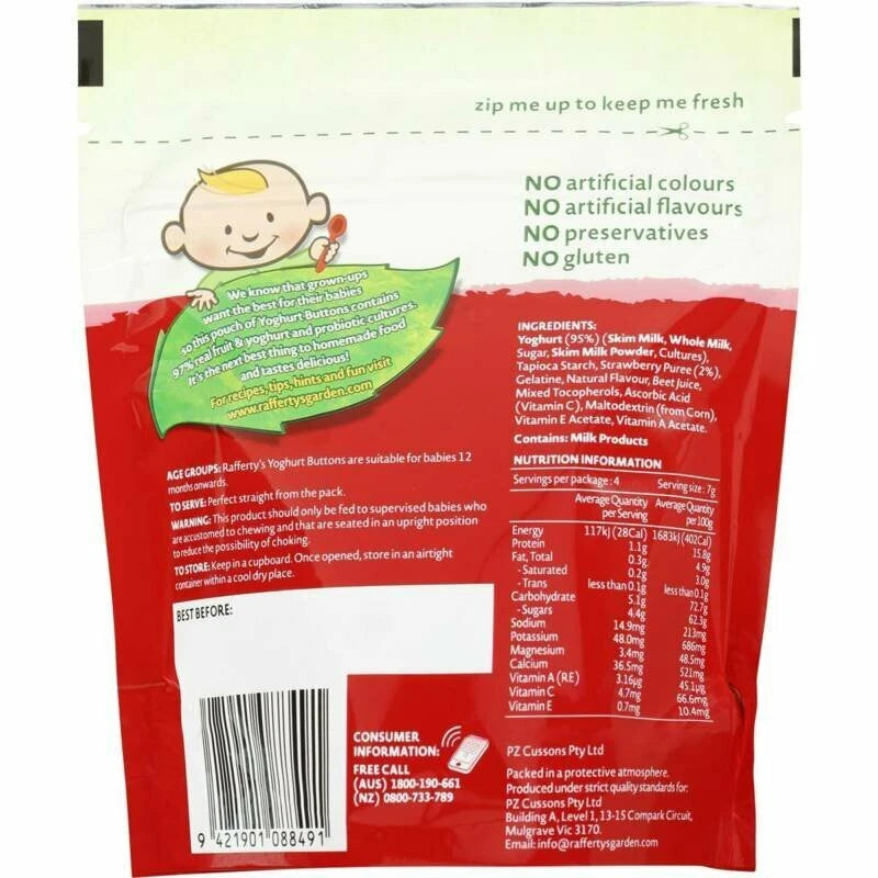 Rafferty's Garden Strawberry Yoghurt Buttons 28g, Pack of 6 - Healthy Snack Option