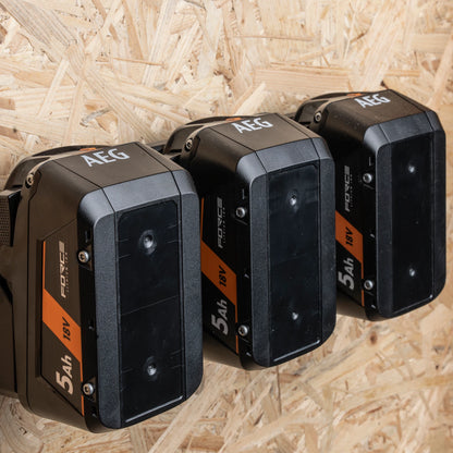AEG 3 Port 18V Battery Holder, Holds 3 Batteries, High-Impact Resin, Wall/Cart Mountable