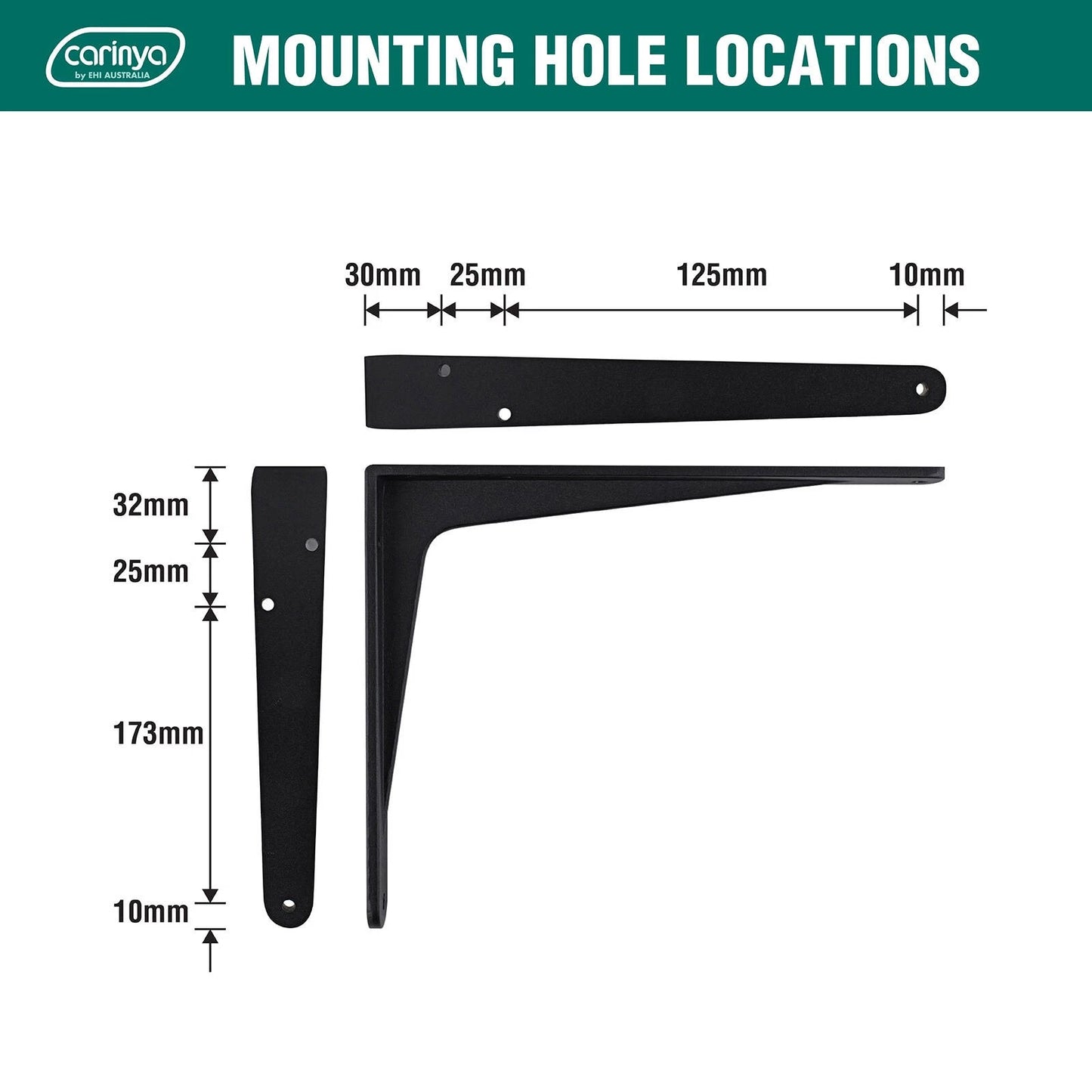 Carinya Black Heavy Duty 240x190mm Cast Aluminium Angle Bracket, 100kg Load Capacity