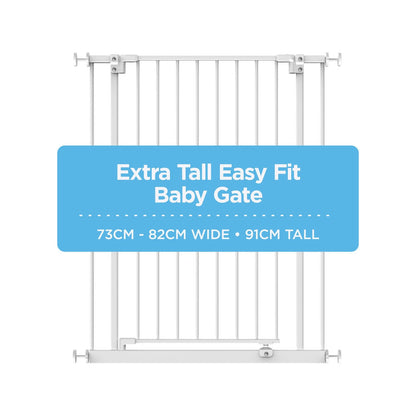 Perma Child Safety Extra Tall Baby Gate 73-82cm White, Easy Fit, Pet Friendly, One-Hand Release