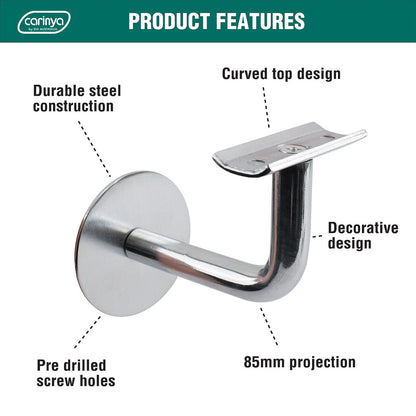 Carinya Chrome Curved Top Handrail Bracket - Corrosion Resistant, Easy Install, Indoor/Outdoor