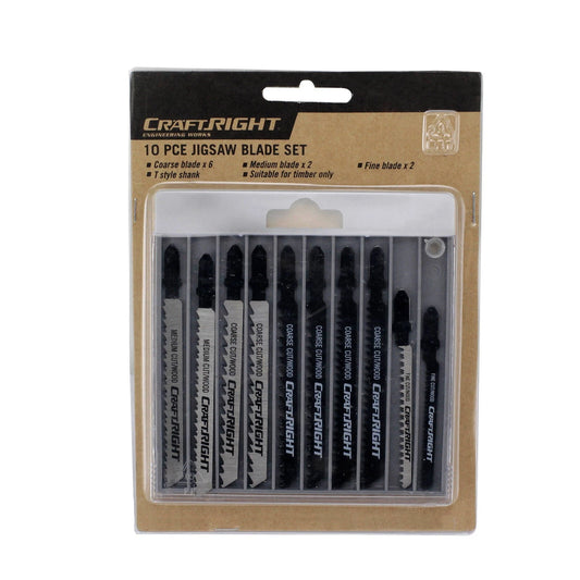 Craftright 10 Piece Jigsaw Blade Set, High Carbon Steel, Timber Cutting, 6 Blade Types
