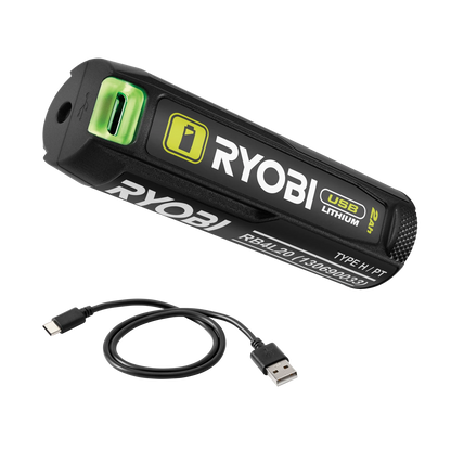Ryobi USB 2.0Ah Battery Power Bank with LED Gauge & USB-C Cable