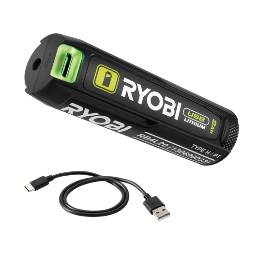 Ryobi USB 2.0Ah Battery Power Bank with LED Gauge & USB-C Cable