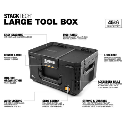 Toughbuilt StackTech Large Tool Box, Durable, Customizable, IP65, Auto-Locking, Easy Stacking