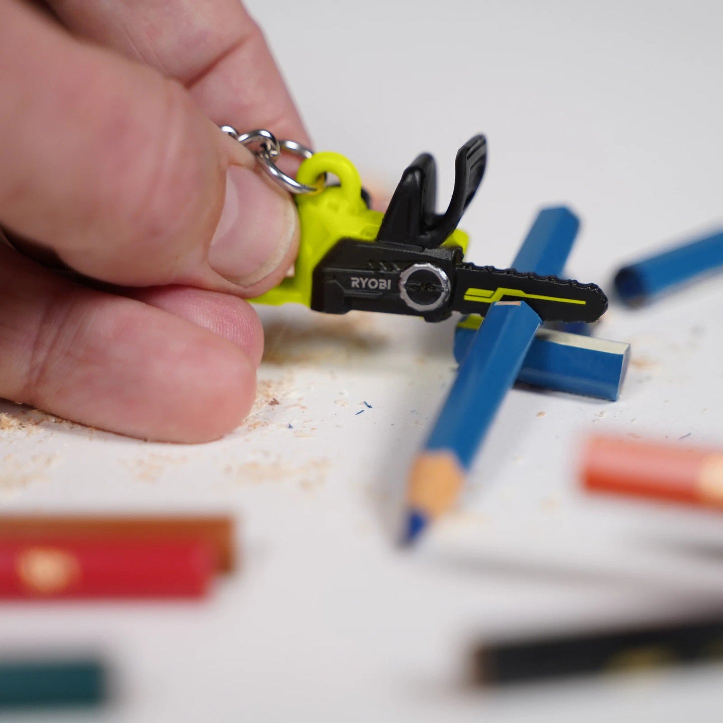 Ryobi MINI Chainsaw Keyring - Authentic Replica, Collectible Tool Accessory