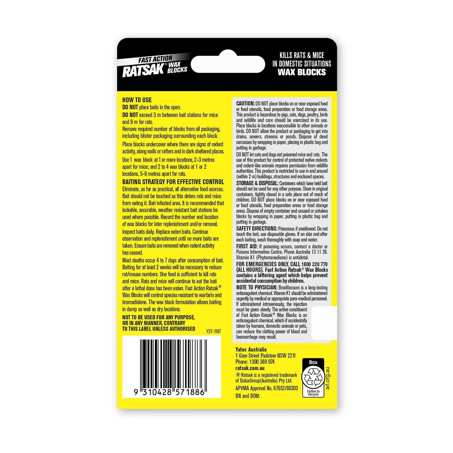 Ratsak 80g Fast Action Wax Blocks - Quick Rodent Control, Indoor/Outdoor Use