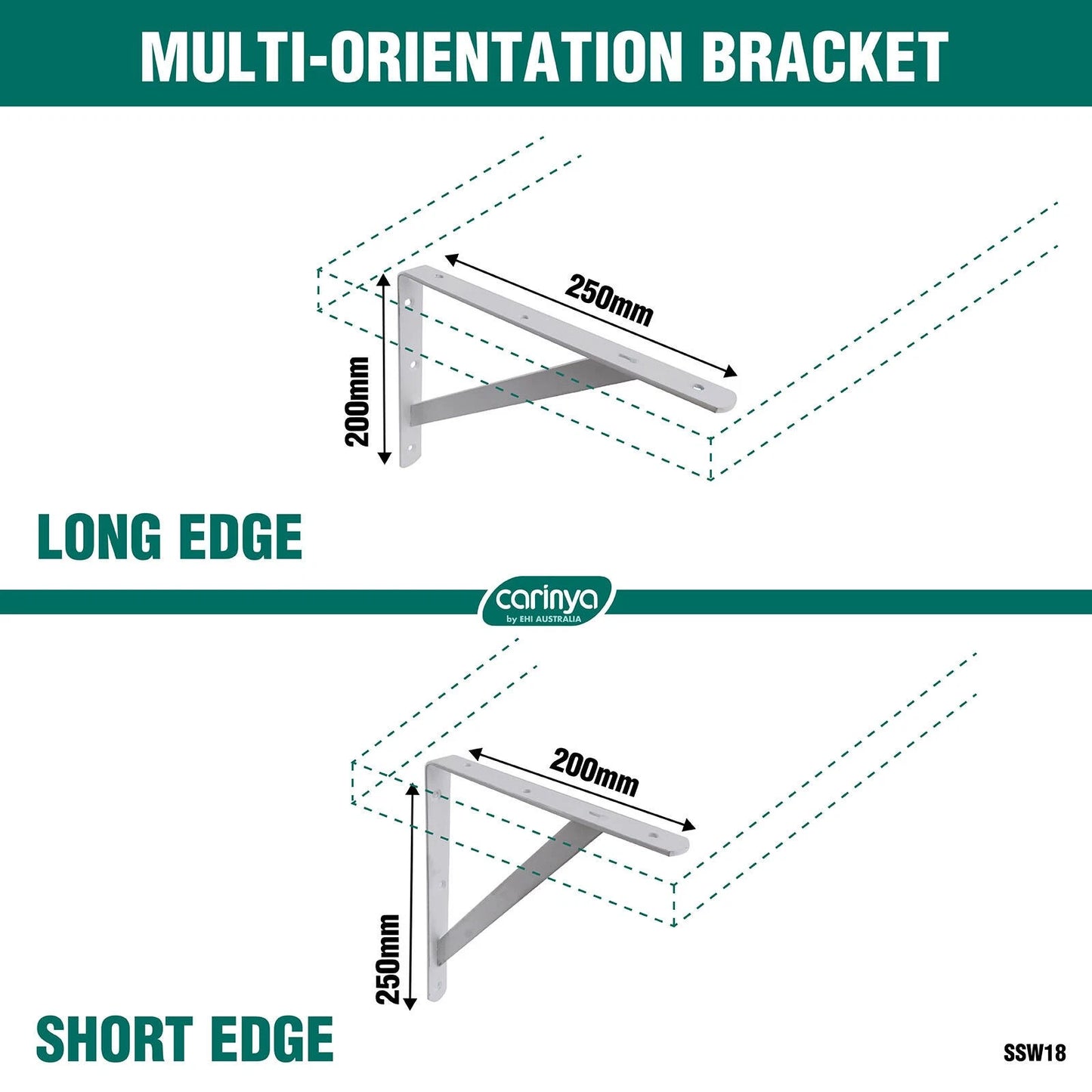 Carinya White Heavy Duty Bracket 250x200mm, 175kg Load, Powder Coated Steel