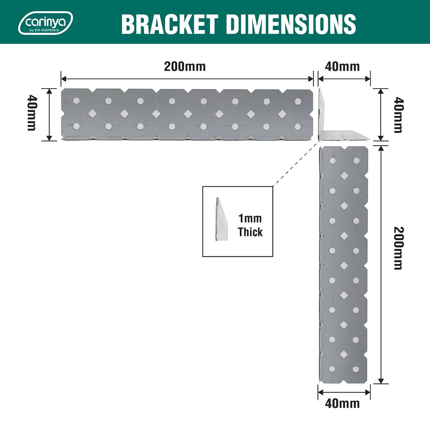Carinya Galvanised Angle Bracket 40x40x200mm, Customisable & Easy Install