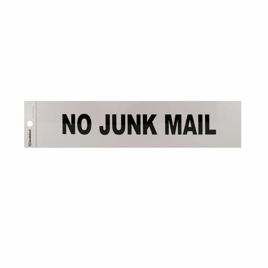 Sandleford No Junk Mail Sign 245x58mm Silver Self Adhesive Weather Resistant