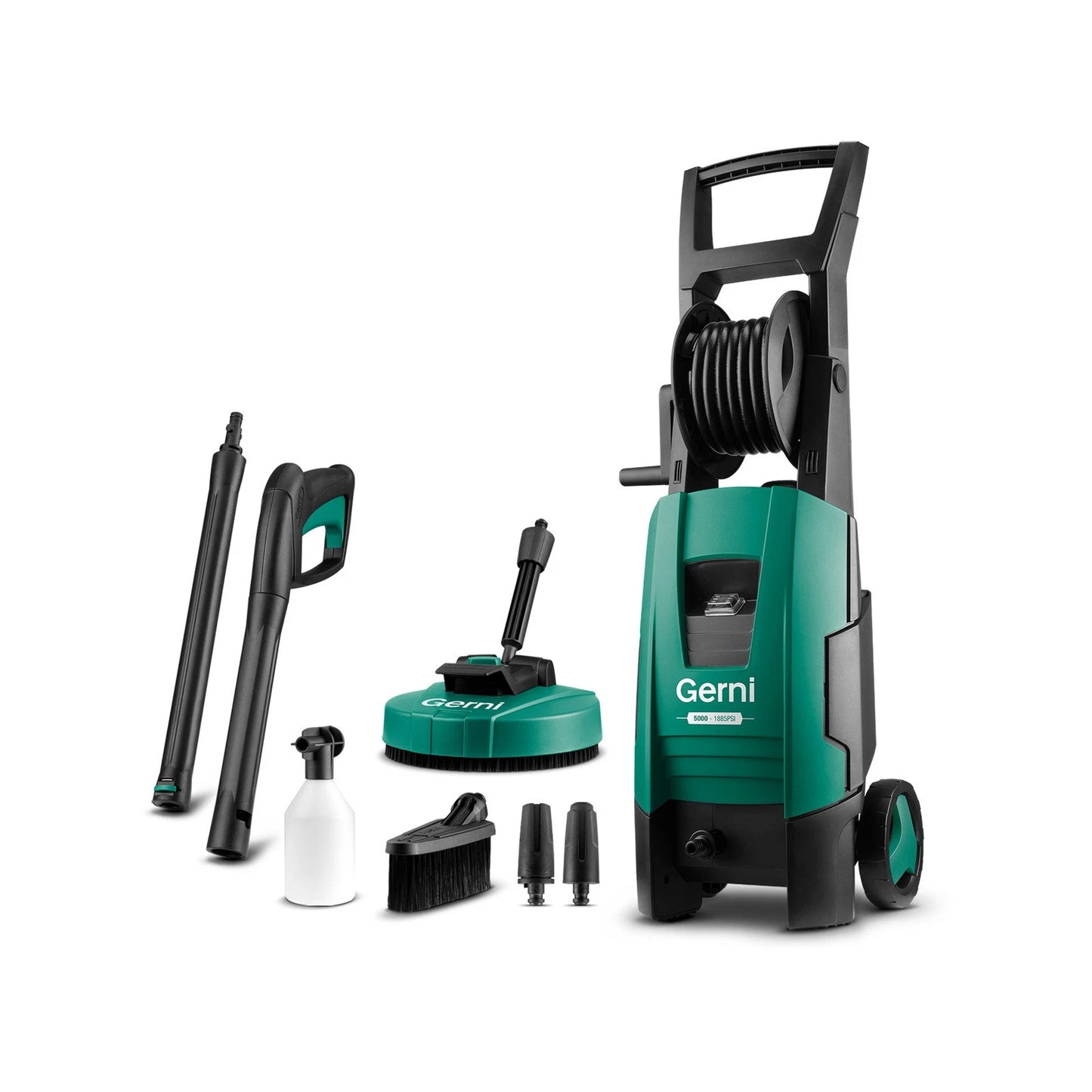 Gerni 5000 High Pressure Washer 1885PSI 1800W with Mid Patio Cleaner & 8m Hose Reel