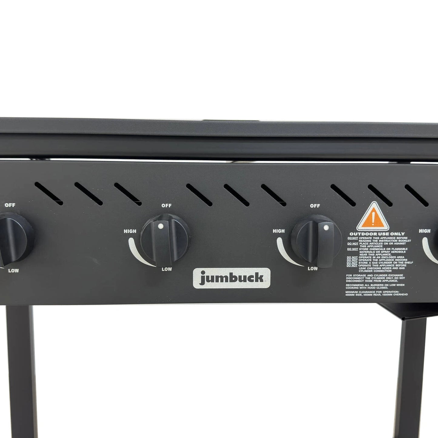 Jumbuck 4 Burner Delta Flat BBQ, Compact Design, LPG, Automatic Ignition, Black