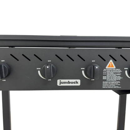 Jumbuck 4 Burner Delta Flat BBQ, Compact Design, LPG, Automatic Ignition, Black