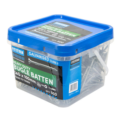 Titan 14G x 100mm Galvanised Bugle Batten Screws - 500 Pack, Corrosion Resistant