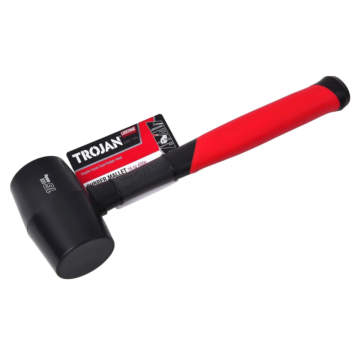 Trojan 16oz Black Fibreglass Rubber Mallet - Durable, Ergonomic, Lifetime Warranty