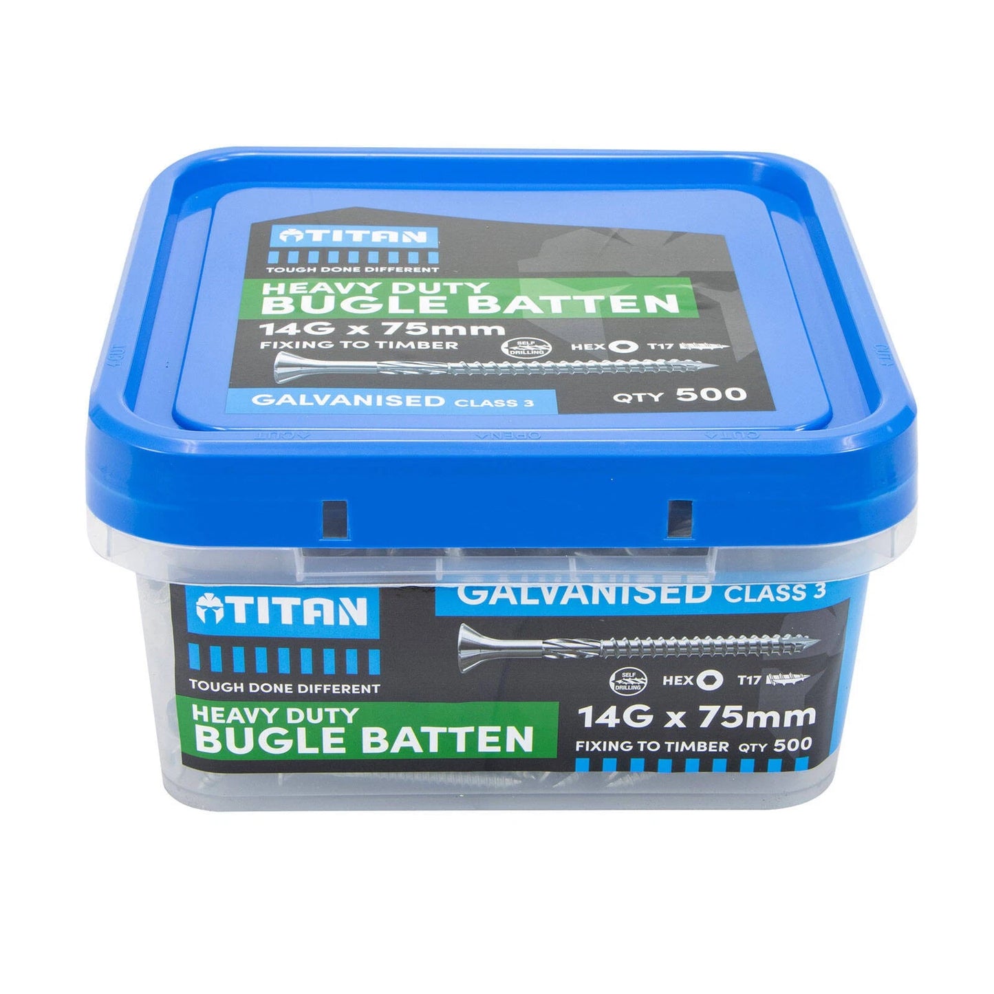 Titan 14G x 75mm Galvanised Bugle Batten Screws - 500 Pack, Corrosion Resistant