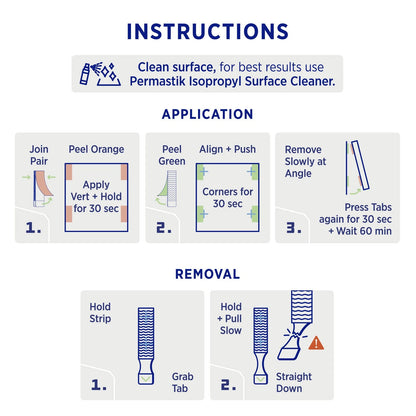 Permastik Thin Picture Strips - 30 Pairs, Supports 5kg, No Drilling, Easy Removal