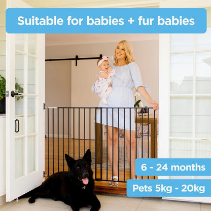 Perma Child Safety Extra Tall & Wide Swing Gate, Black, Adjustable 82-142cm, Steel, Secure Lock