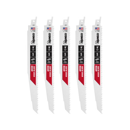 Kango 9” Wood Demo Reciprocating Saw Blade 5-Pack, 5 TPI, Sabre Tooth Design, Nail Protection