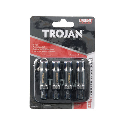 Trojan Tyre Deflators 4 Pcs - Adjustable 5-30psi, Auto Shut Off, Simultaneous Deflation