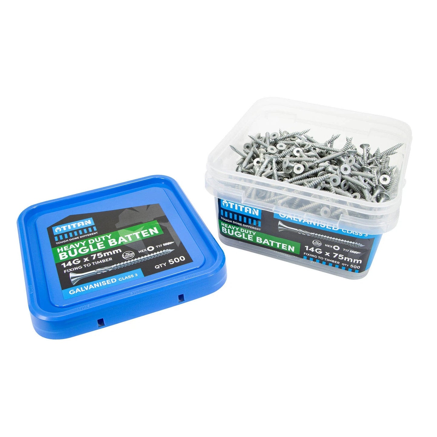 Titan 14G x 75mm Galvanised Bugle Batten Screws - 500 Pack, Corrosion Resistant