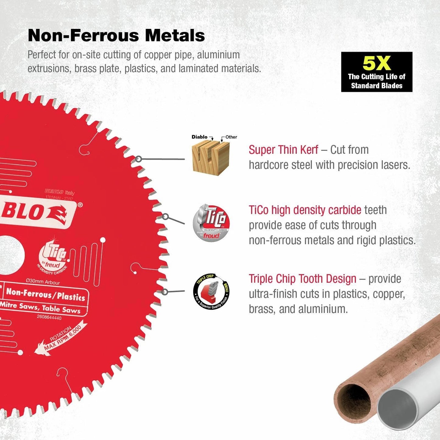 Diablo 184mm 56 Teeth Non-Ferrous Plastic Saw Blade, TiCo Carbide, Perma-Shield Coating