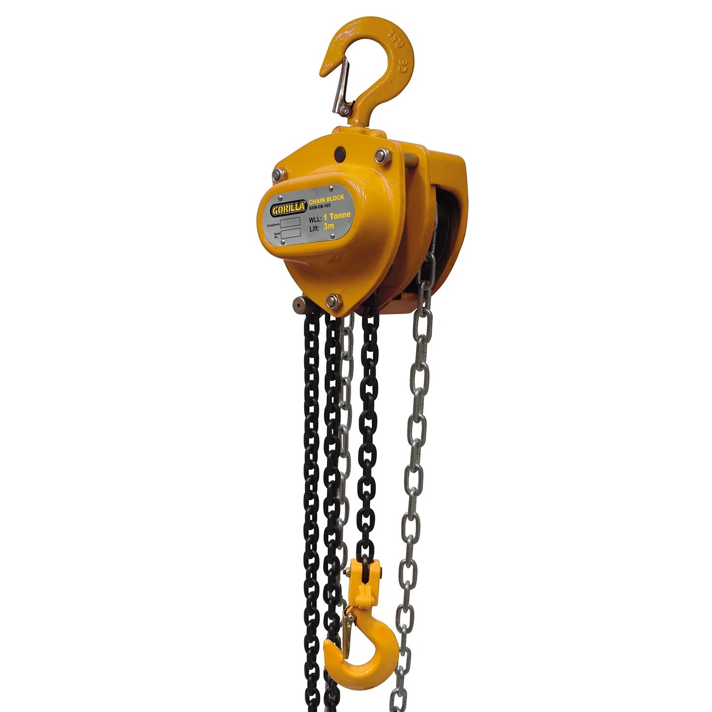 Gorilla 1000kg Chain Block, 3m Lift, Steel, Yellow, AS1418.2 Certified