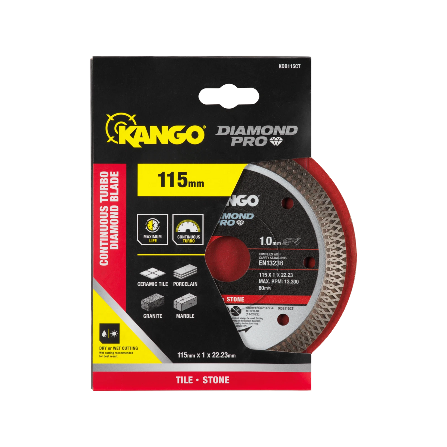 Kango 115mm Continuous Turbo Diamond Blade for Ceramic, Granite, Marble, Porcelain Cutting